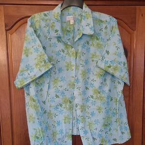 CJ Banks Blue and Green Floral Blouse